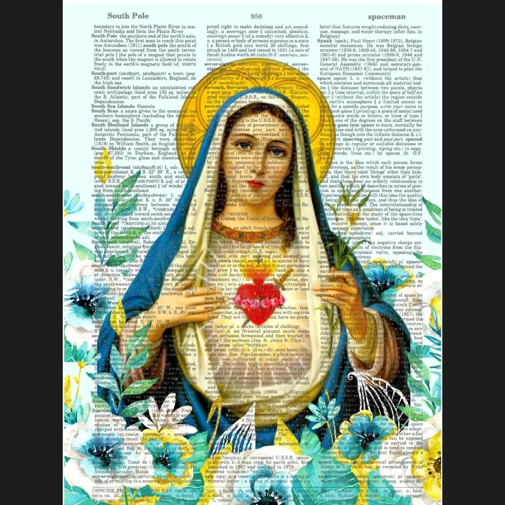 Mary Sacred Heart Vintage Dictionary Art Print
